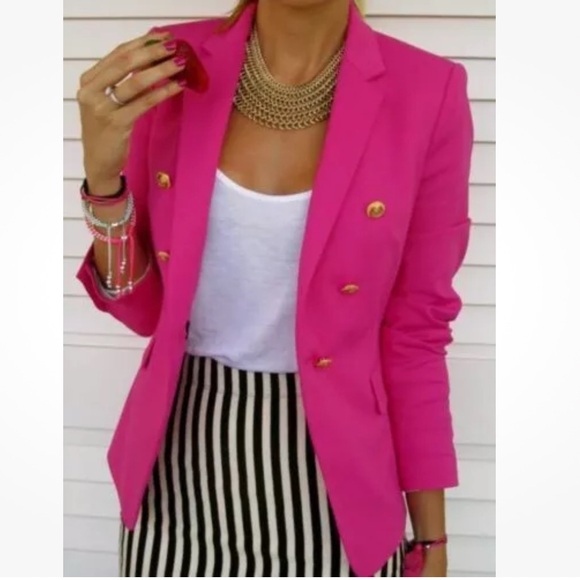 ZARA Boyfriend Double Breasted Blazer Hot Pink Legally Blonde Office Small - Picture 1 of 9